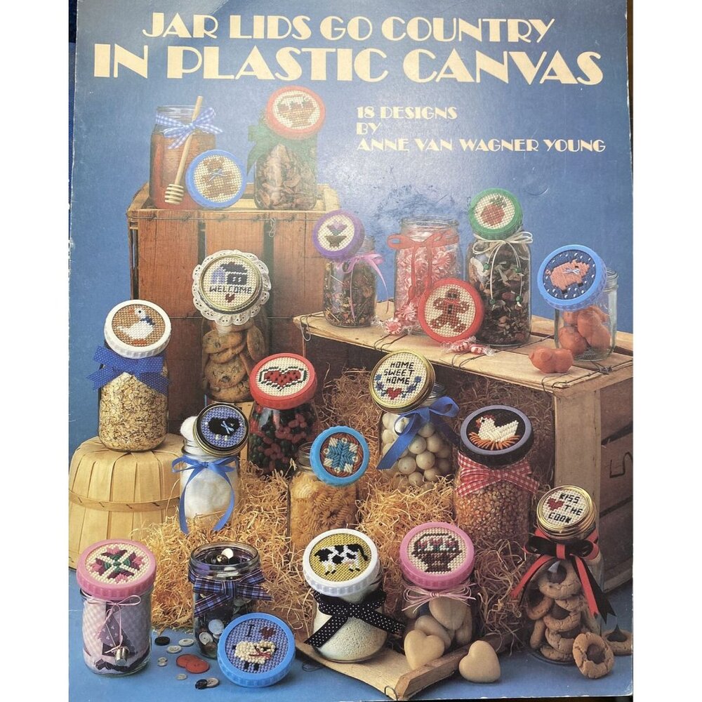 1985 VTG Leisure Arts Plastic Canvas Pattern Book Jar Lids 896 Christmas Gifts